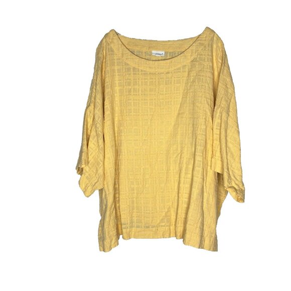 Pure J Jill Women’s 4X Tunic Top 100% Cotton Textured Yellow Oversized Plus Size - Picture 1 of 4